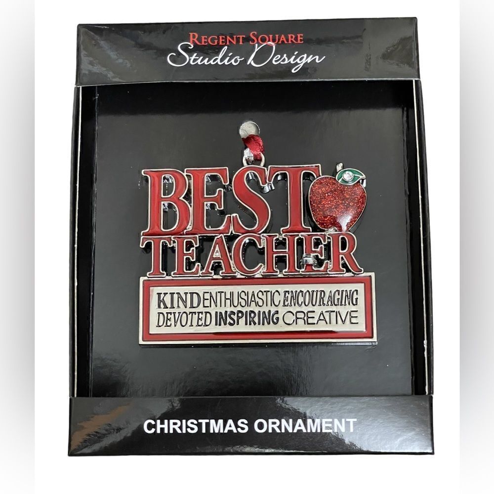 “Best Teacher” Christmas Ornament w/Glitter Apple & Beautiful Compliments